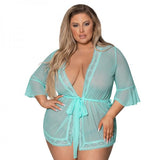 Magic Silk Seabreeze Robe W Lace Trim Turquoise Queen  Size