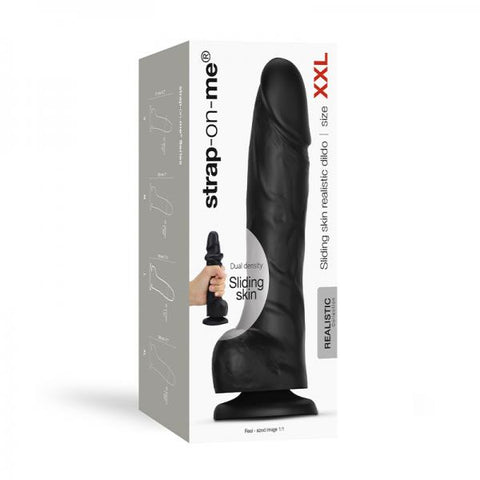 Strap-on-me Sliding Skin Realistic Dildo Dual Density Black  Xxl