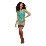 Dreamgirl Stretch Vinyl And Lace Bustier And G-string Set Ocean S