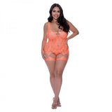 Magic Silk Rude Awakening Stirrup Chemise & Split Crotch Panty Set Neon Orange Queen Size