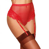 Dreamgirl High-waisted Fishnet And Lace Garter Thong With Satin Ribbon Back Tie Ruby Xl