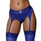 Ouch! Vibrating Strap-on Thong With Adjustable Garters Royal Blue M/l