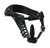 The Net Leather Male Chastity Belt With Anal Plug Harness