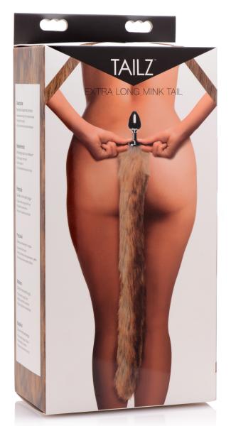 Extra Long Mink Tail Metal Anal Plug Brown