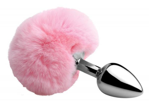 Fluffy Bunny Tail Anal Metal Butt Plug Pink