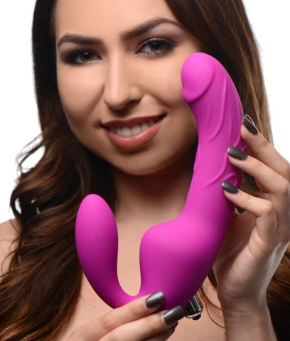 Royal Rider Vibrating Strapless Strap On Dildo Purple