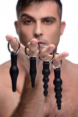 4 Piece Silicone Anal Ringed Rimmers Set Black