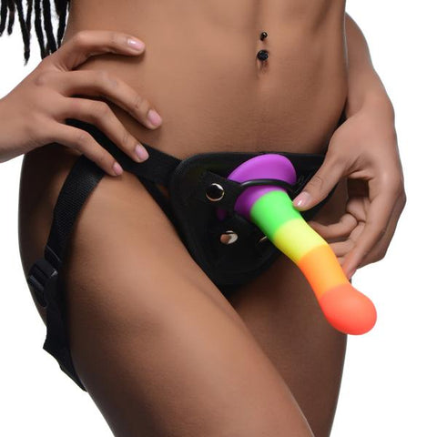 Strap U Proud Rainbow Silicone Dildo W/ Harness