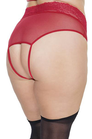 Crotchless Panty W/ Attached Garter Merlot Queen O/s