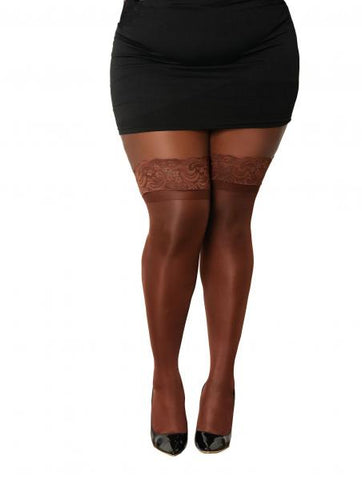 Sheer Thigh High W/ Stay Up Lace Top Espresso Q/s