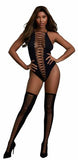 Cross Open Front Teddy and Stockings Black O/S