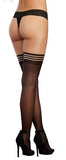 Striped Top Sheer Thigh High Stockings Black O/S