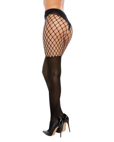 Fence Net Pantyhose W/ Solid Panty Black O/s