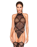 Fishnet Garter Teddy Bodystocking Black O/s