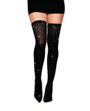 Sheer Thigh High W/ Iridescent Rhinestones Black O/s