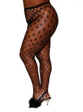 Geometric Fence Net Pantyhose W/ Rhinestones Black Q/s