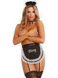 French Maid Costume Teddy, Garters, Cap, Choker Black O/S