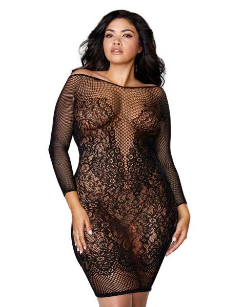 Seamless Fishnet & Lace Versatile Chemise Black Queen