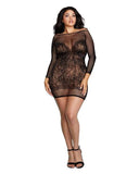 Seamless Fishnet & Lace Versatile Chemise Black Queen