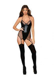 2 Layer Garter Slip W/ Faux Vinyl Black O/s