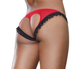 Stretch Mesh Spandex Lace Open Back Panty Large Red Black