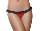 Stretch Mesh Spandex Lace Open Back Panty Large Red Black