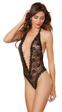 Halter Lace Teddy Plunging Neckline & Heart Cut Out Black O/S