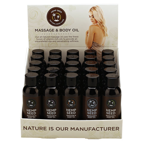 Earthly Body Hemp Seed Massage Oil Top Seller Display of 25