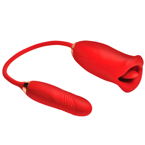 Magic Kiss Kissing Clitoral Stimulator With  Thrusting Vibrator - Red