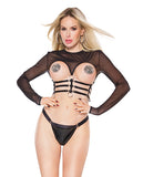 Darque Stretch Mesh Long Sleeve Open Bust Crop Top Black Os