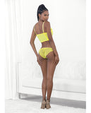 Neon Lace Corset Top w/Ring Accent & Panty Neon Lime MD