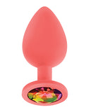 Luv Inc. Jeweled Silicone Butt Plug w/Three Stones - Large Coral