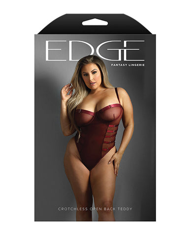 Edge Crotchless Underwire Mesh Teddy w/ Strappy Open Back - Wine QN