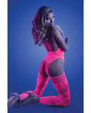 Glow Captivating Halter Bodystocking & G-string Neon Pink O/s