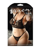 Vixen Call Me Yours Lace Bralette w/Grommet Detail & Panty Black QN