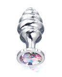 Nixie Honey Dipper Ribbed Metal Rainbow Jeweled Butt Plug - Large