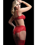 Strappy Underwire Bra, High Waist Boyshort & Stockings Red O/S