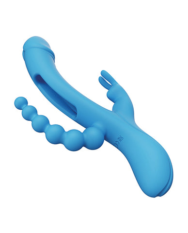 Trilux Kinky Finger Rabbit Vibrator w/ Anal Beads - Blue