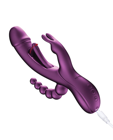 Trilux Kinky Finger Rabbit Vibrator w/ Anal Beads - Purple