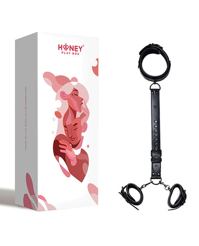 Kinky Play Box Locking Harness Collar to Wrist Restraints - Black