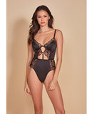 Thread Bare Satin & Embroidered Mesh Teddy Black MD