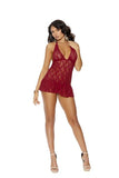 Lace Babydoll W/ Flutter Skirt & Panty Burgundy