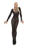 Sheer Long Sleeves Bodystocking Black O/S