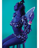 Hazy Dayz Shrooms Crop Top w/Skirt & Thong - Black L/XL