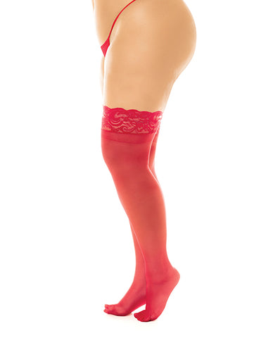 Sheer Thigh High w/Stay Up Silicone Lace Top Red QN