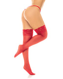 Sheer Thigh High W/stay Up Silicone Lace Top Red O/s