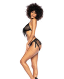 Fringe Halter Top & Open Back Bottom W/front Zipper Black L/xl