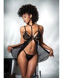 Mesh & Lace Two In One Teddy W/detachable Skirt Black L/xl