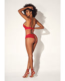 Shadow Stripe Underwire Top W/heart Detail & Crotchless Bottom Red S/m