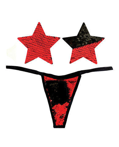 Neva Nude Naughty Knix Sookie Flip Sequin G-string & Pasties - Red/black O/s